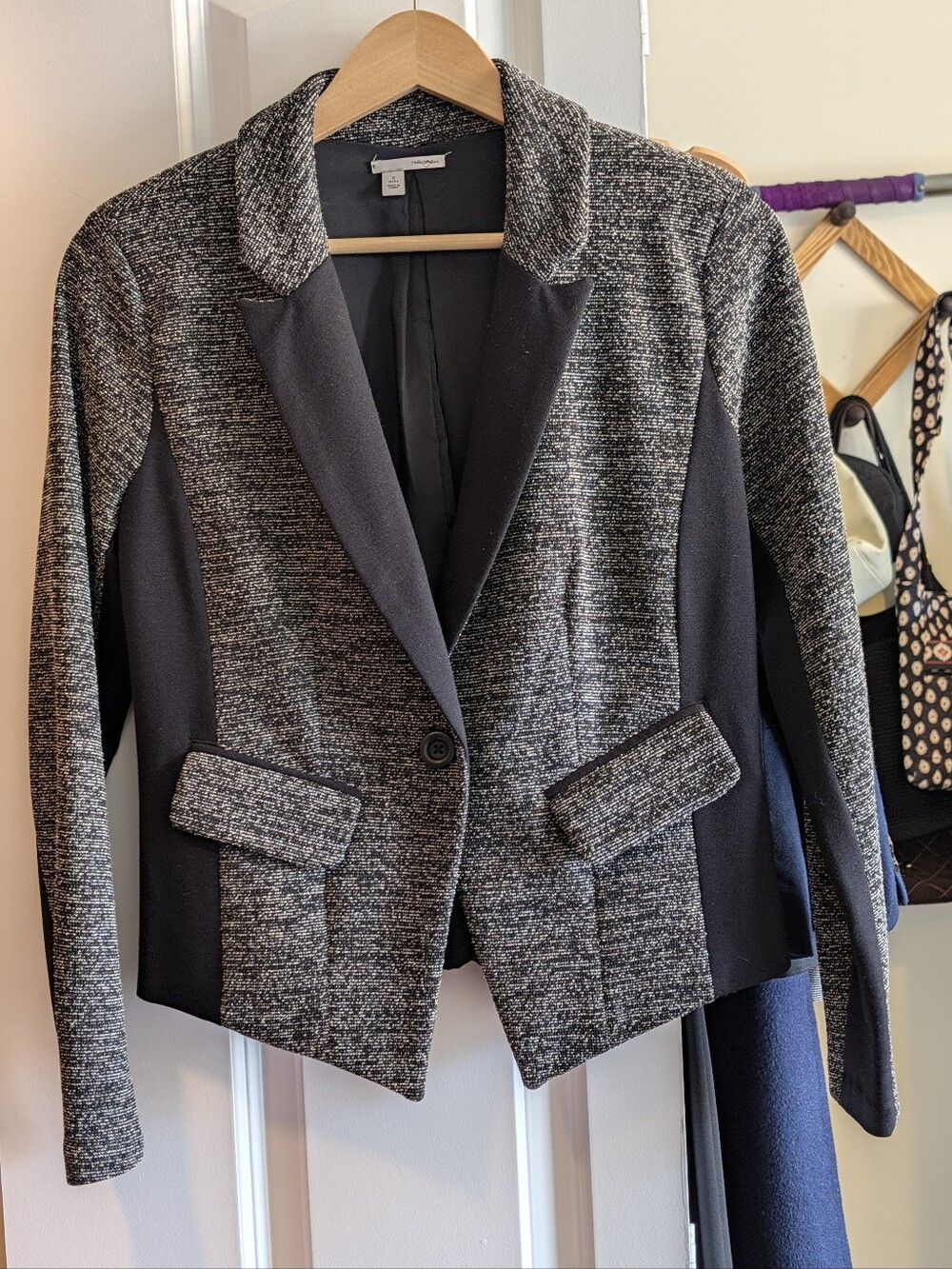 Halogen Black and Gray Textured Tweed Blazer